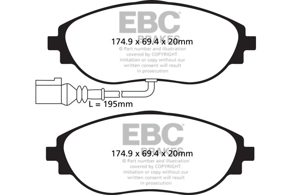 DP42127R - EBC YellowStuff Front Brake Pads - Audi S3 8V & Volkswagen Golf MK7R (340 mm rotors)