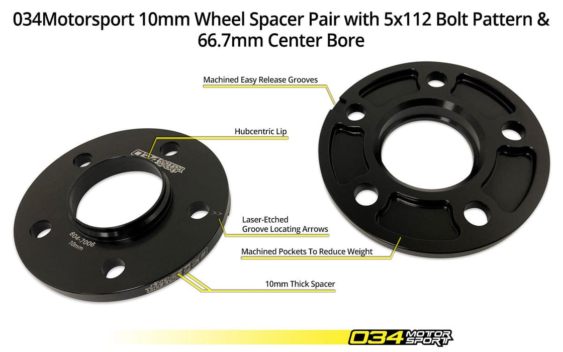 034 Motorsport - WHEEL SPACER PAIR, 10MM, AUDI 5X112MM WITH 66.5MM CENTER BORE - 034-604-7006